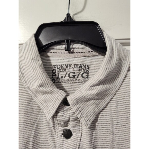 DKNY Men's Polo Large Collared Striped Gray Shirt Est 1989 NYC Soft Comfort - Picture 6 of 11